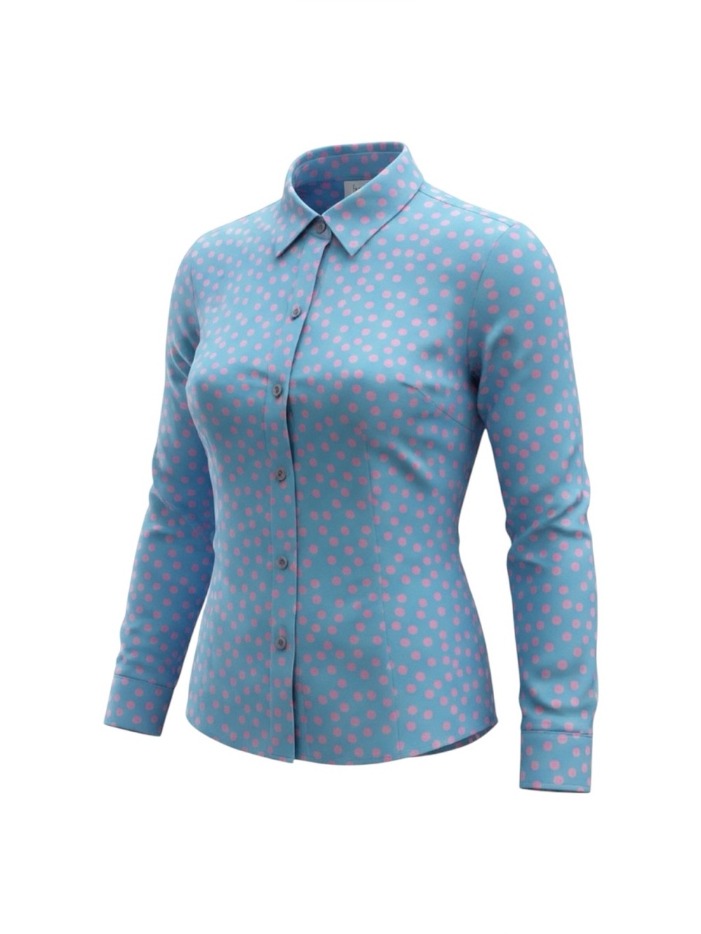 Neiman Marcus Silk Blouse Polka Dot 100% Silk Pastell Blue And Rose Abalone